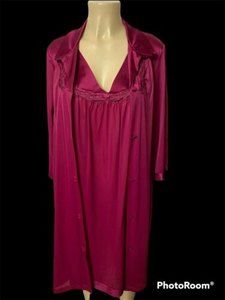 Vanity Fair Made in USA Nightgown Robe Set Size Medium Nylon Sheer Color Pink